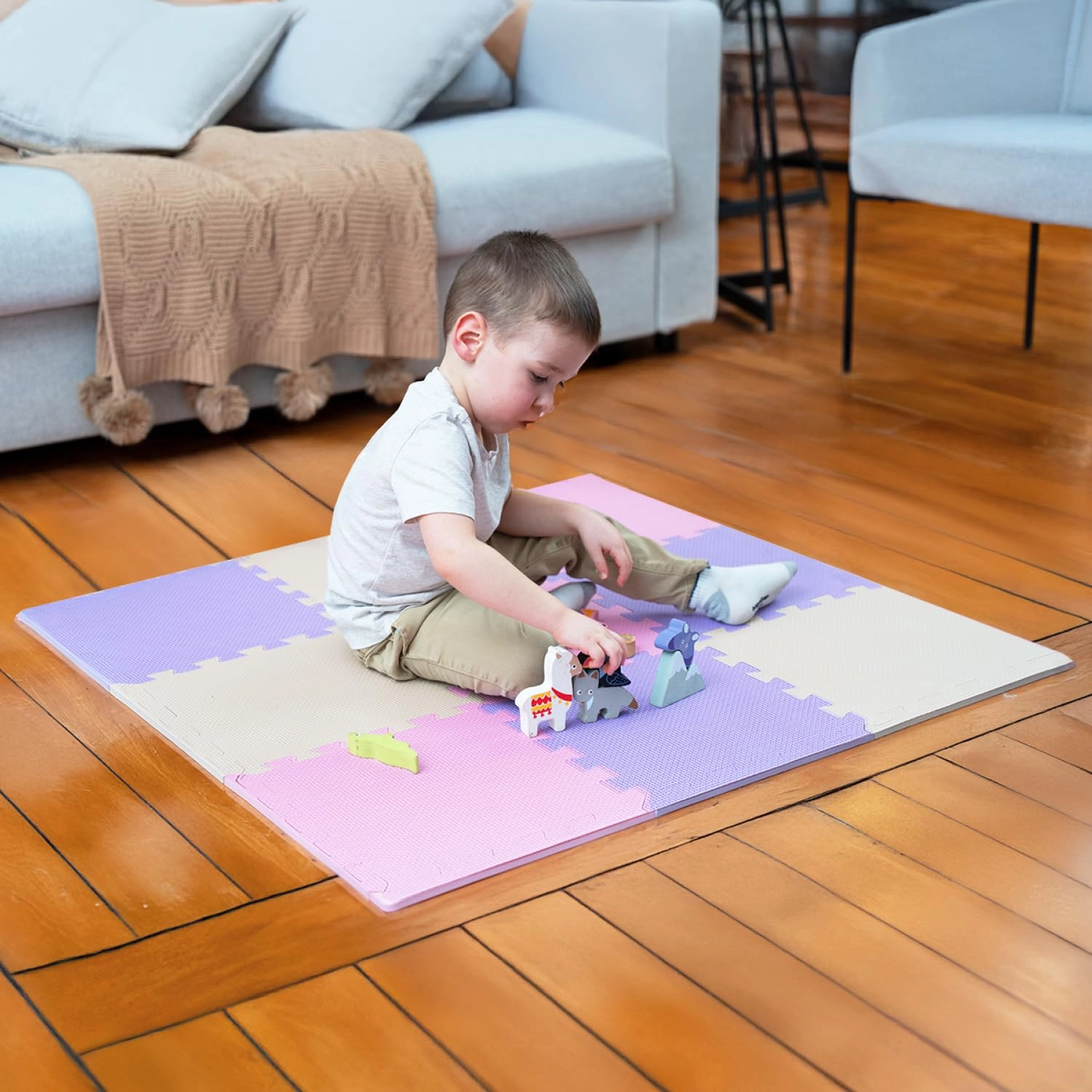 miotetto Baby Play Mat - 9 Tiles Cobalt-apricot-pine-gold