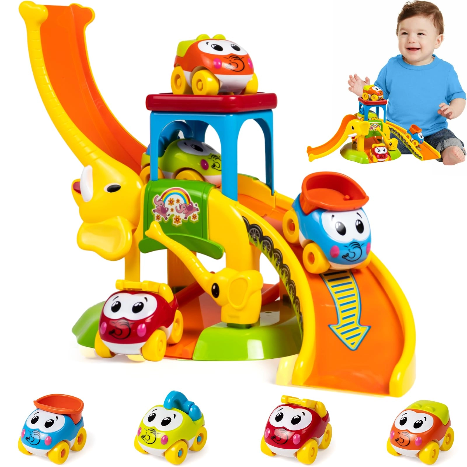 Marstone Elephant Slide with Animal Cars - 5.0 Count Elephant