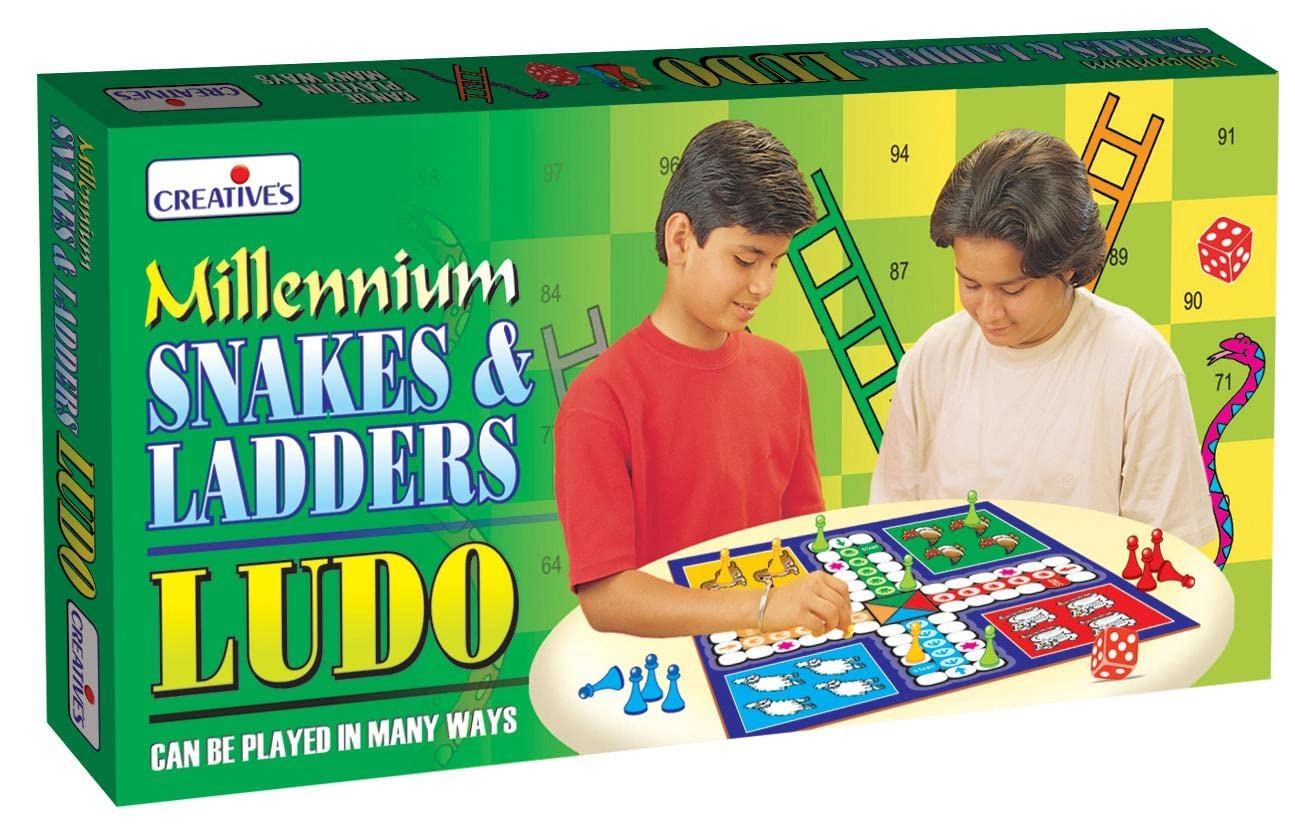 Millennium Ludo and Snakes & Ladders - Double-sided play board 16 Play Pieces