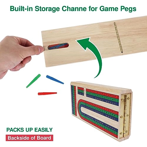 Folding Cribbage Board - Rubber Wood 9 Pegs 3 Tracks