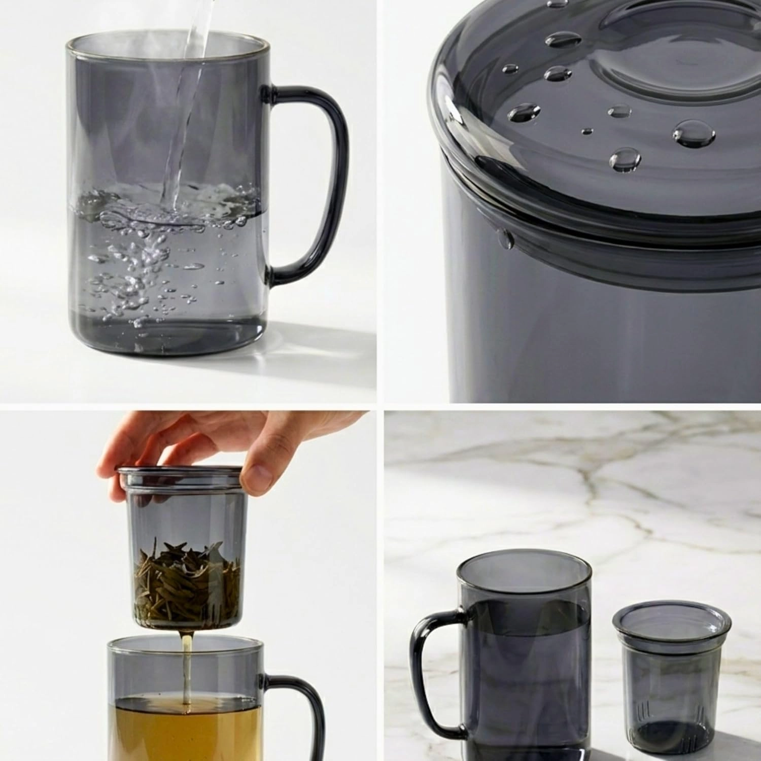 Glass Mug - 1 pcs Infuser Lid Handle - 450 ml