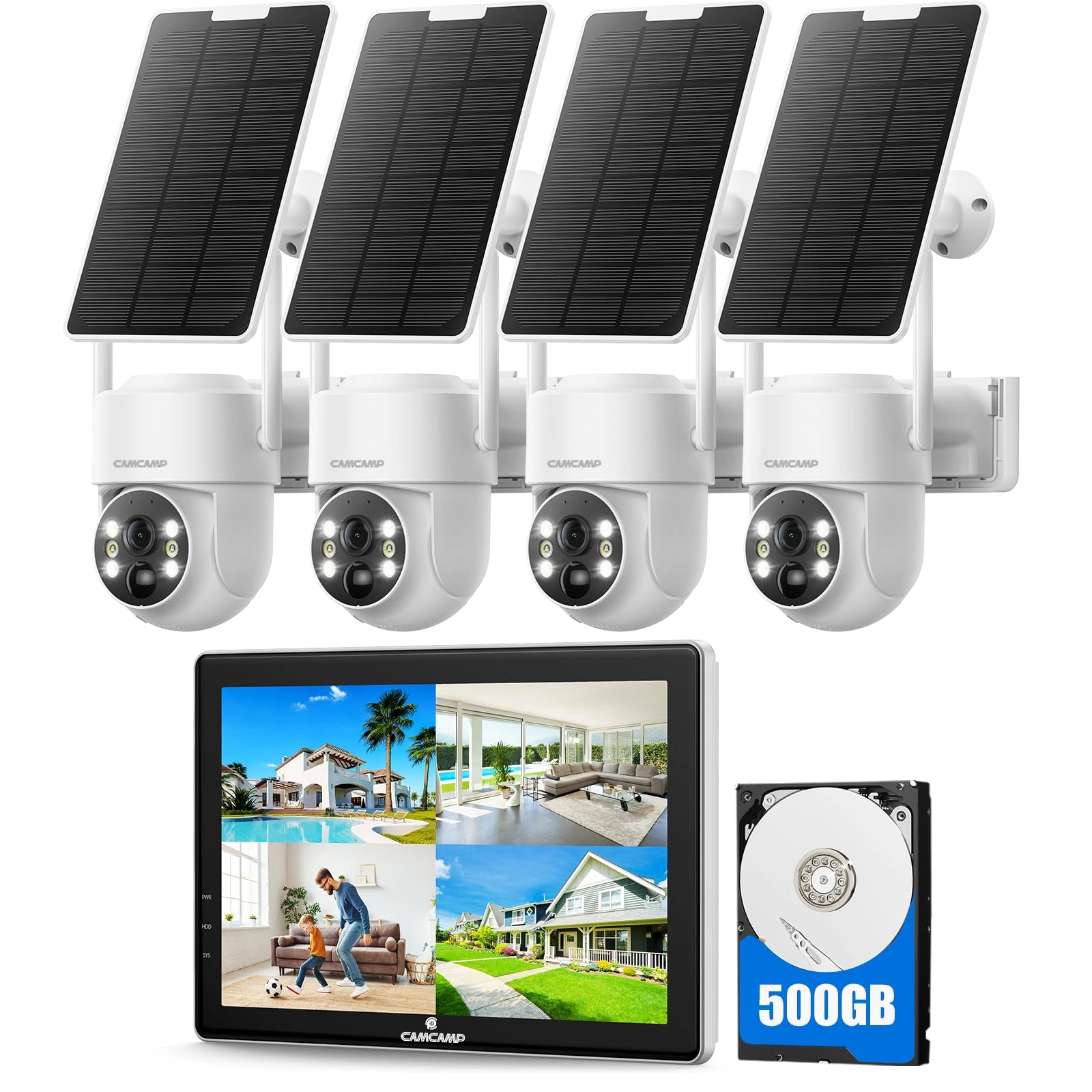 Camcamp PTZ Outdoor Solar Security Camera + NVR Monitor - 4 Pack 10CH 4MP