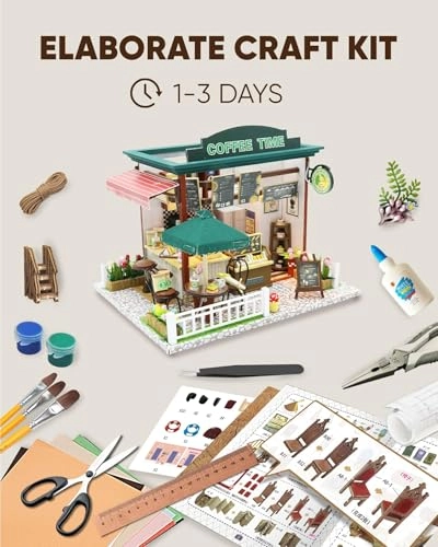 Miniature Coffee Shop Dollhouse Kit Gift Set