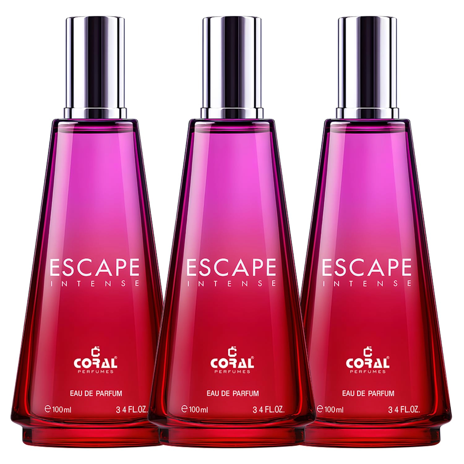 Coral Perfumes Industry LLC Escape Intense Eau de Parfum 100ml Pack of 3