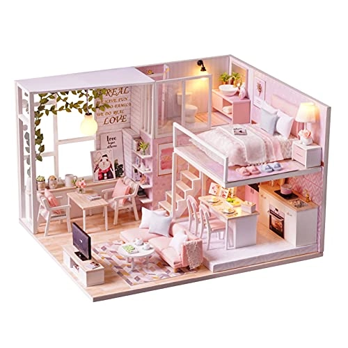 Pinellia Time DIY dollhouse kit - Pink with LED light