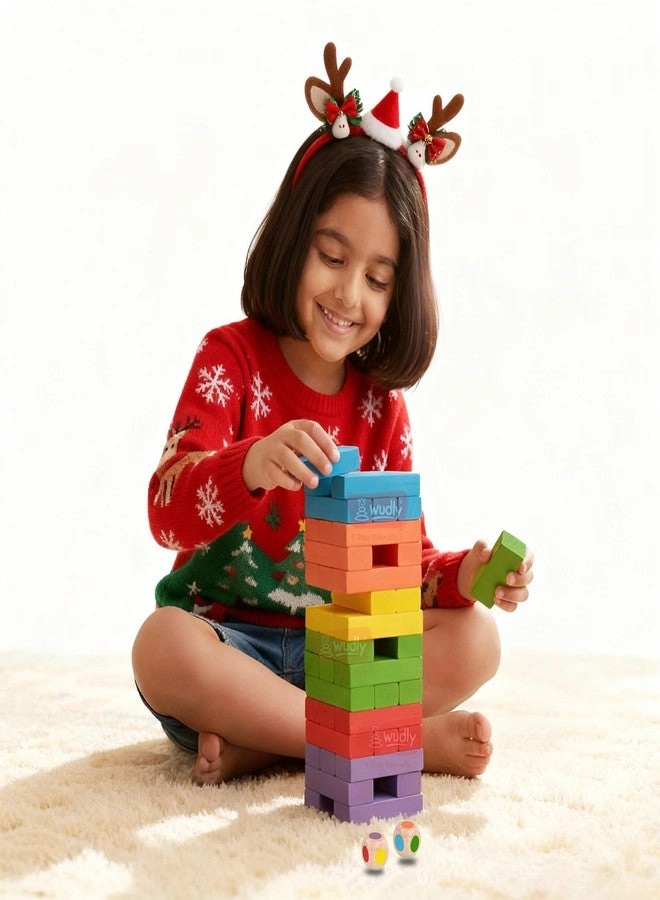 WUDLY Colorful Wooden Stacking Tower - Tumbling Blocks with Dice