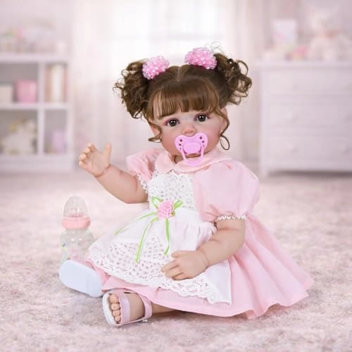 Reborn Toddler Doll - 22 inch Full Vinyl Body Rooted Brown Hair Ages 14+