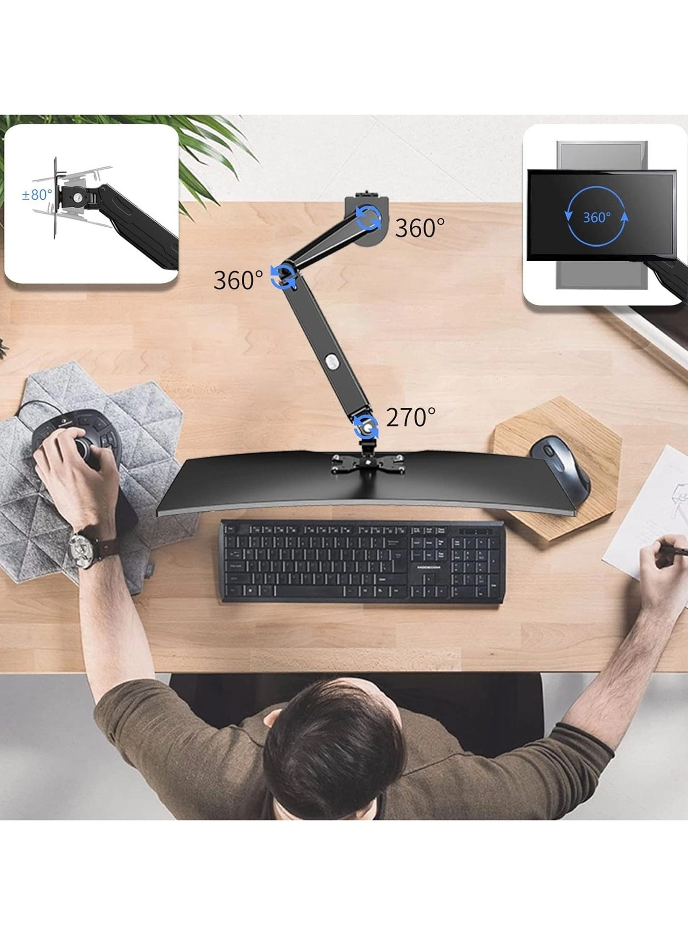 Single Monitor Mount - Gas Spring Full Motion 17-27 Inch