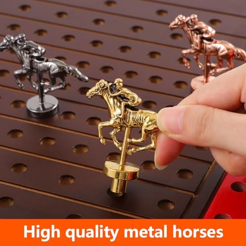 Horse Race - Solid Wood 11 Metal Horses Walnut