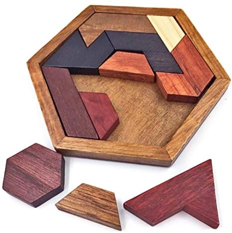 KINGOU Hexagon Tangram - Wooden Puzzle 5.5 x 4.72 inch