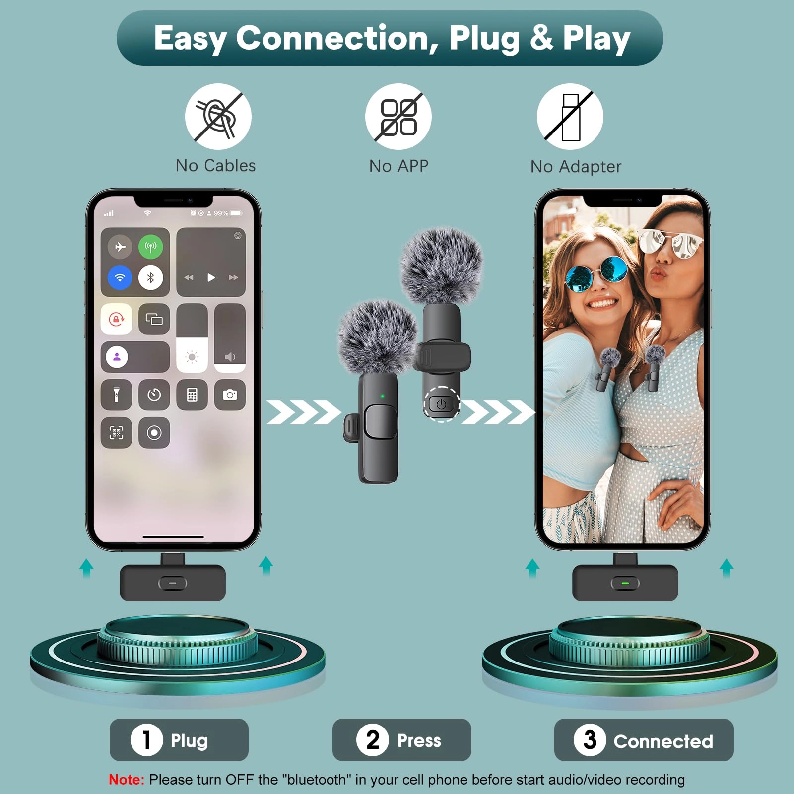 Wireless Microphone - 2 Clip on Microphones(Pink)
