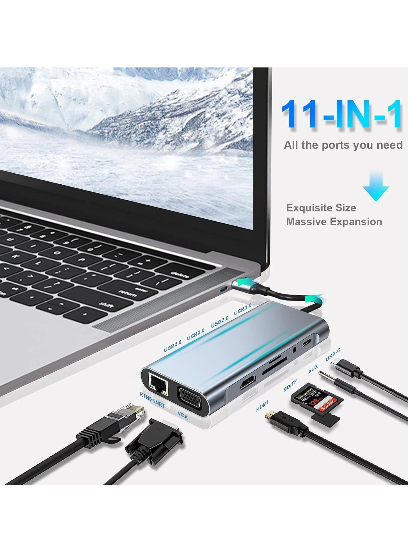 USB C Adapter Docking Station - 11-in-1 4K HDMI USB 3.0