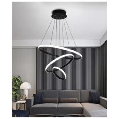 LED Chandelier - 3-Ring Pendant Black and White
