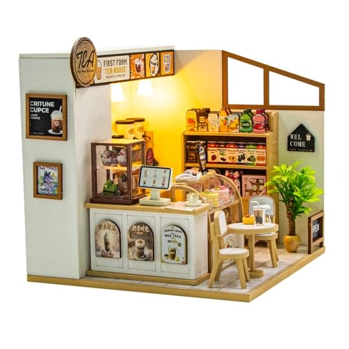 Miniature Wooden Dollhouse Building Kit - 3D Mini Coffee House