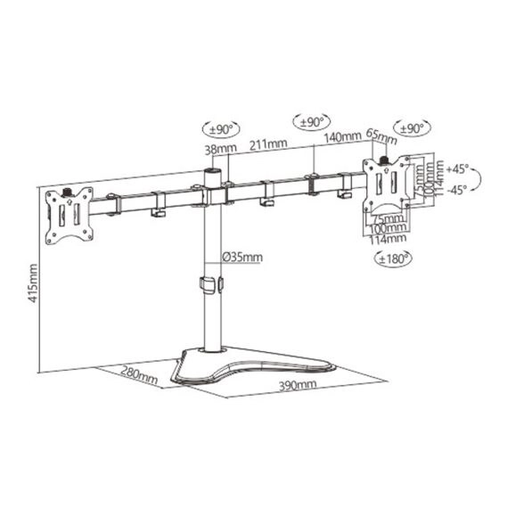 Dual Monitor Stand - 17”-32” VESA 75x75mm & 100x100mm