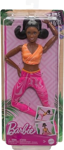 Barbie Made to Move Fashion Doll - Black Hair Yellow Sports Top Pink Yoga Pants 22 Bendable Joints