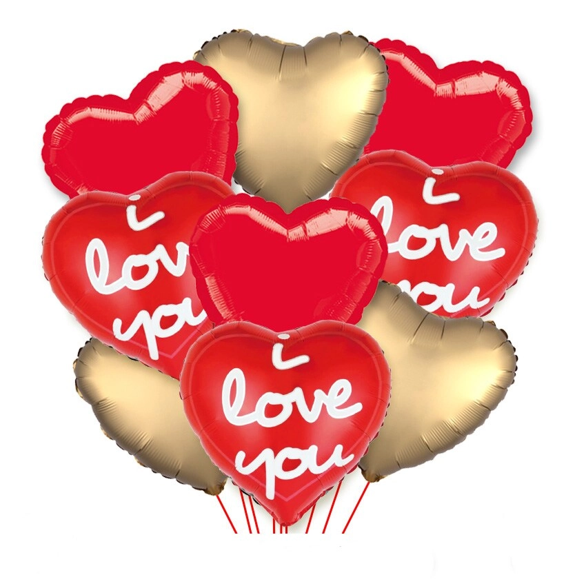 Party Time Trading LLC Heart Shape Foil Balloons - 9 pieces Valentines Day