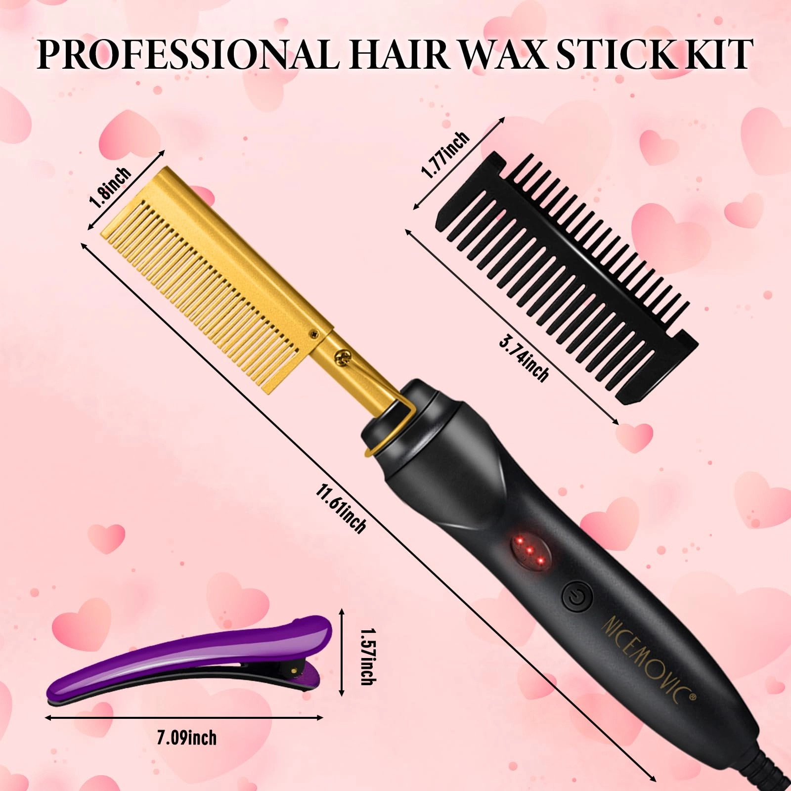 Hair Wax Stick + Electric Hot Comb + Slick Back Hair Brush + Rat Tail Combs + Braid Ponytail Maker + Salon Styling Clips
