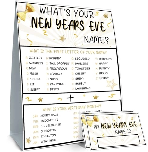 What's Your New Years EVE Name Game - 1 Game Sign 30 Name Stickers