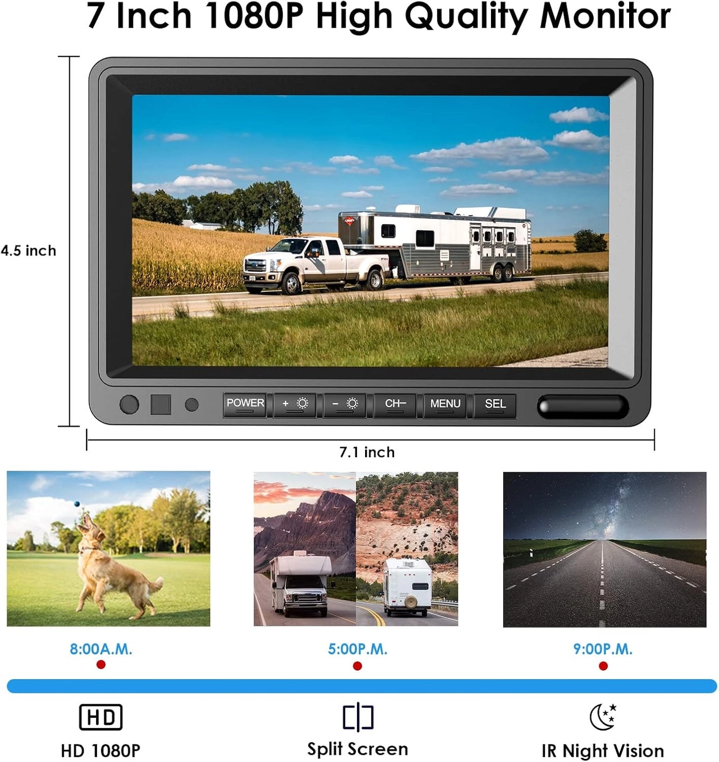 Digital Wireless 2 Backup Camera System - Night vision Wireless + 7’’ DVR Split Monitor - 7 Inches Touch Button
