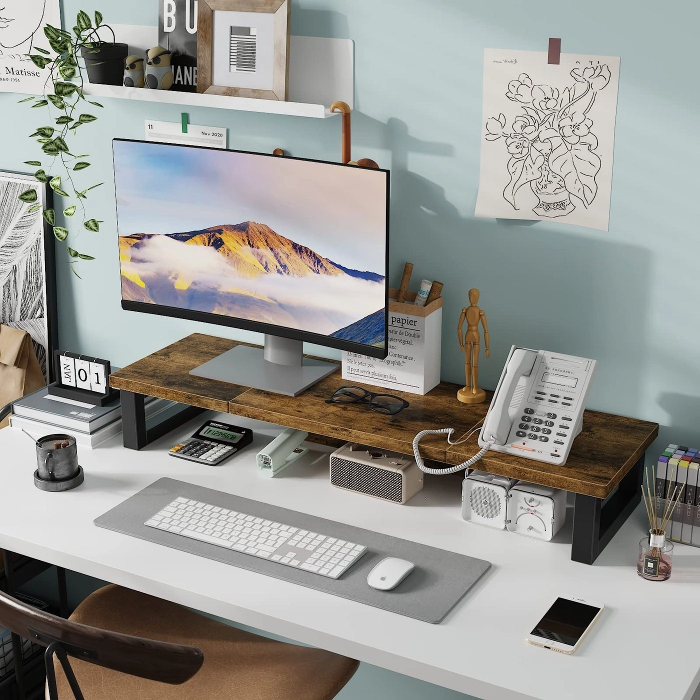Monitor Stand Riser - Dual Wood and Steel