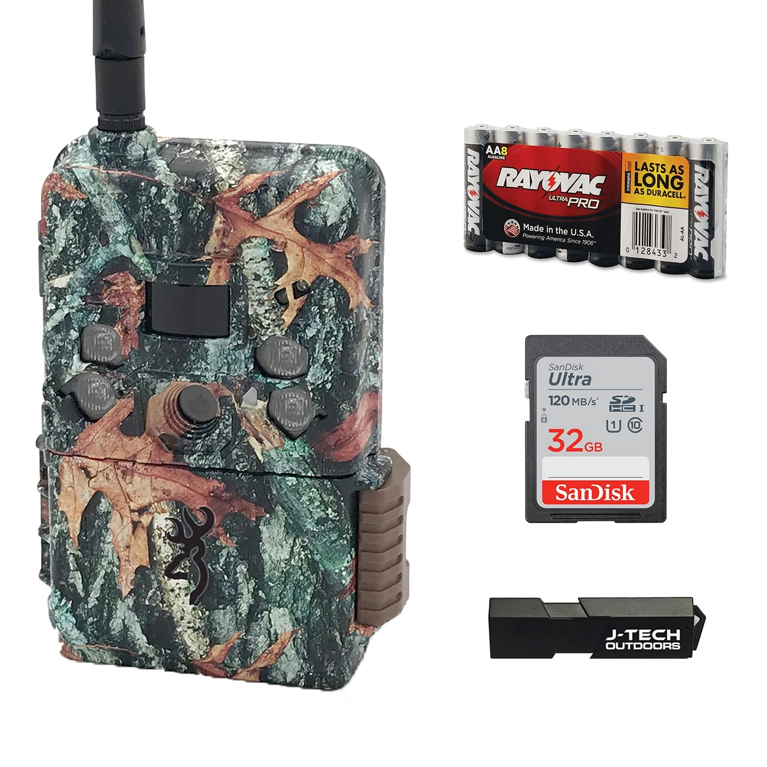 Browning Trail Cameras Defender Wireless Pro Scout - 4G LTE 18MP + Ultra 32GB SD Card + AA Batteries - 8 + USB Card Reader