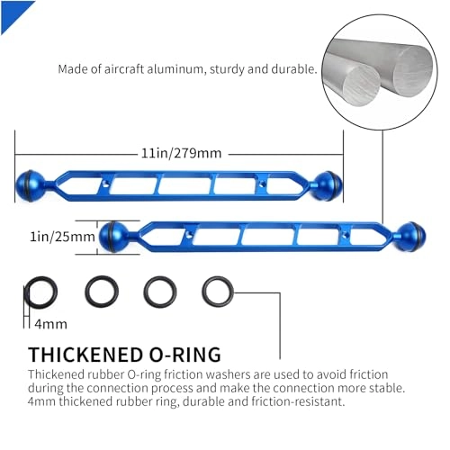 11" Double Ball Aluminum Alloy Extension Arm - 1" Ball Head Connector Underwater Pack