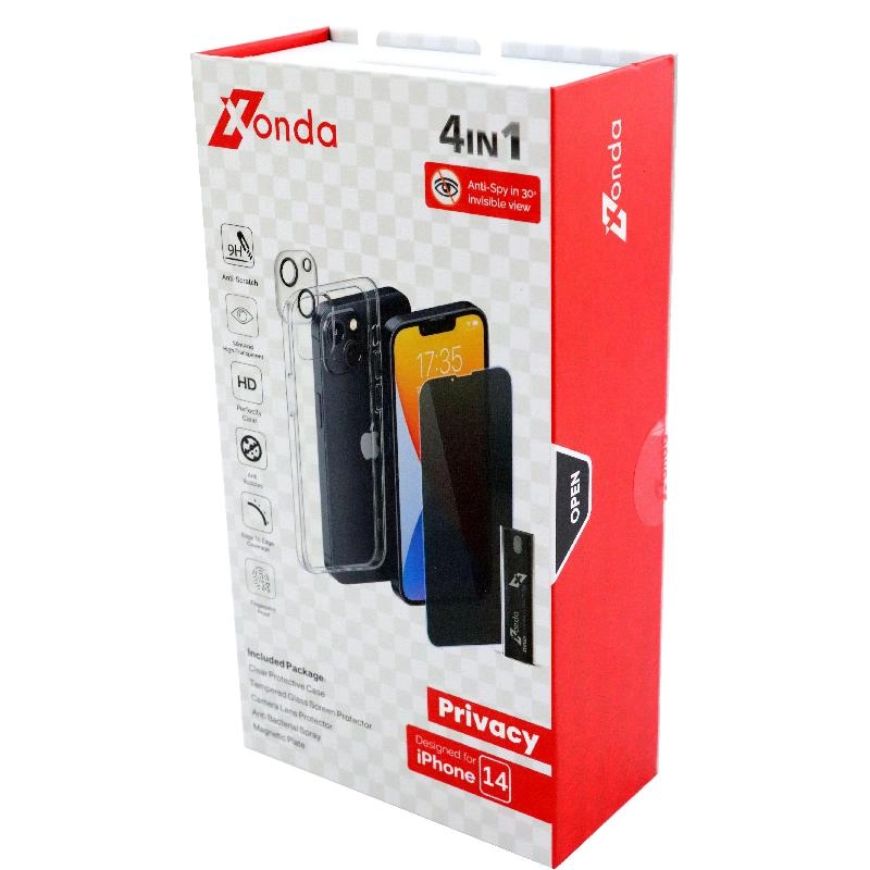 Clear Case - Clear for iPhone 14 + Privacy Tempered Glass for iPhone 14 + Camera Lens for iPhone 14 + Anti-bacteria Spray