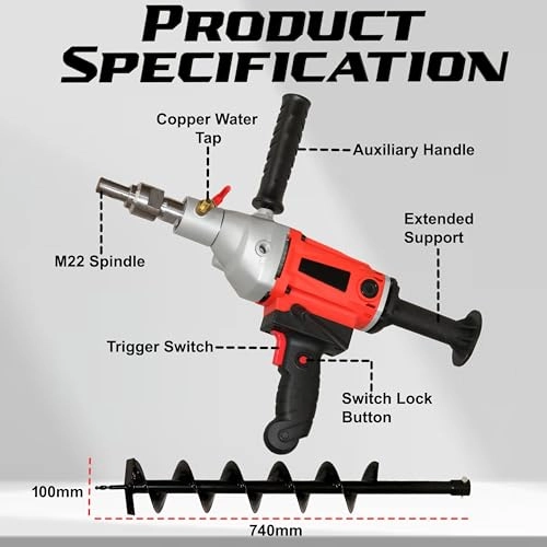 Diamond Core Drilling Machine - 2400W Corded Electric 10.16 cm Auger Bit