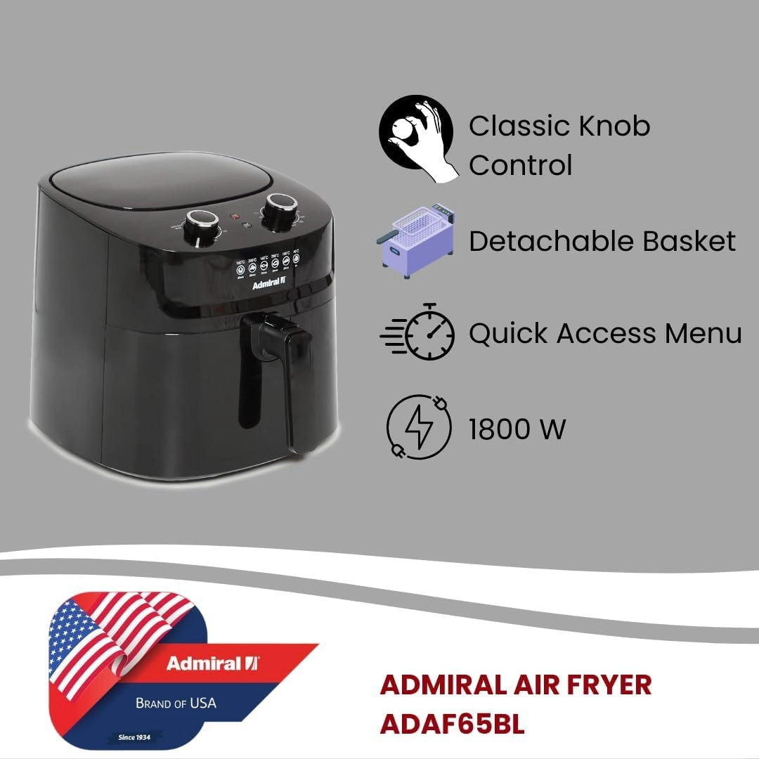 Air Fryer ADAF65BL - Knob Control Cool Touch Handle Detachable Basket