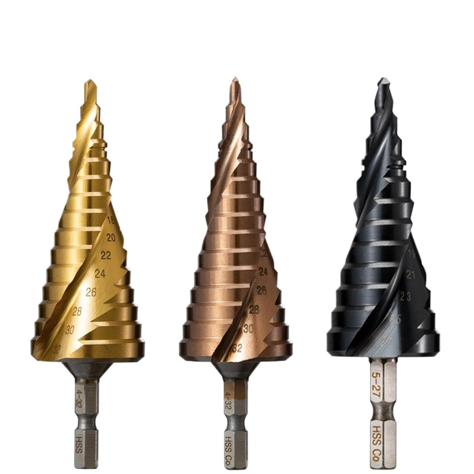 Cobalt Cone Step Drill Bit - Cobalt 1 Piece 3-12/3-14/4-12/4-20/4-22/4-25/4-32/5-21/5-27/6-24mm