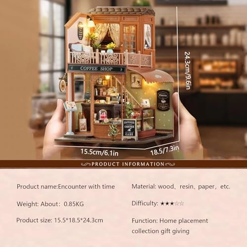 Miniature Wooden Dollhouse Building Kit - 3D Mini Coffee House