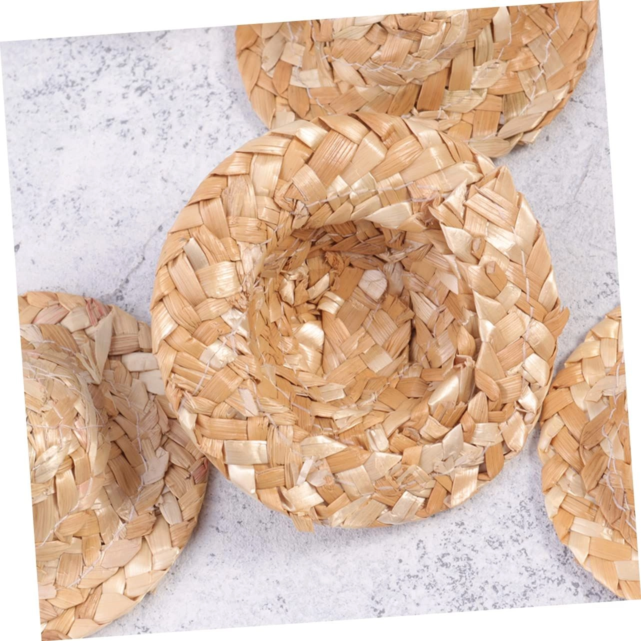 Mini Woven Straw Hats - 6Pcs 8X8cm
