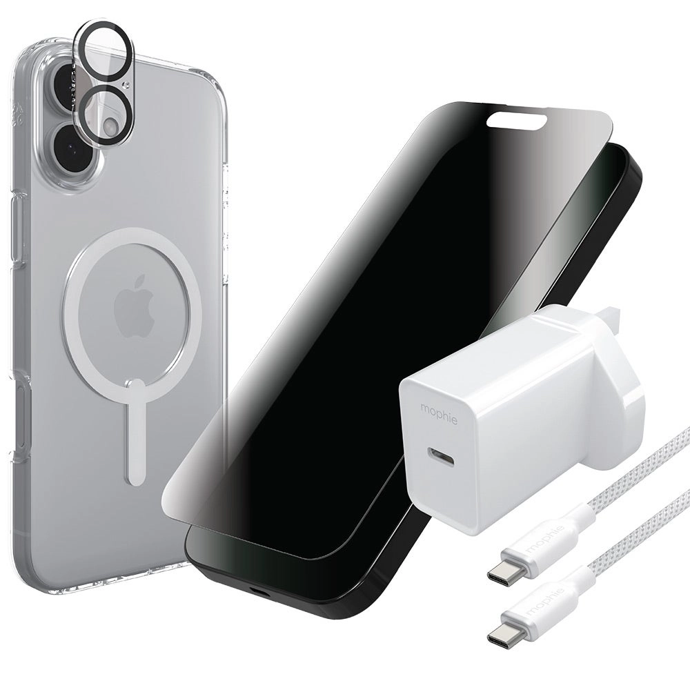 ZAGG Crystal Palace Snap Case + Glass Elite Screen Protector + Camera Lens Protector + 20W USB-C PD Wall Charger + 2M USB-C to USB-C Fast Charge Cable with MagSafe for iPhone 16 Plus