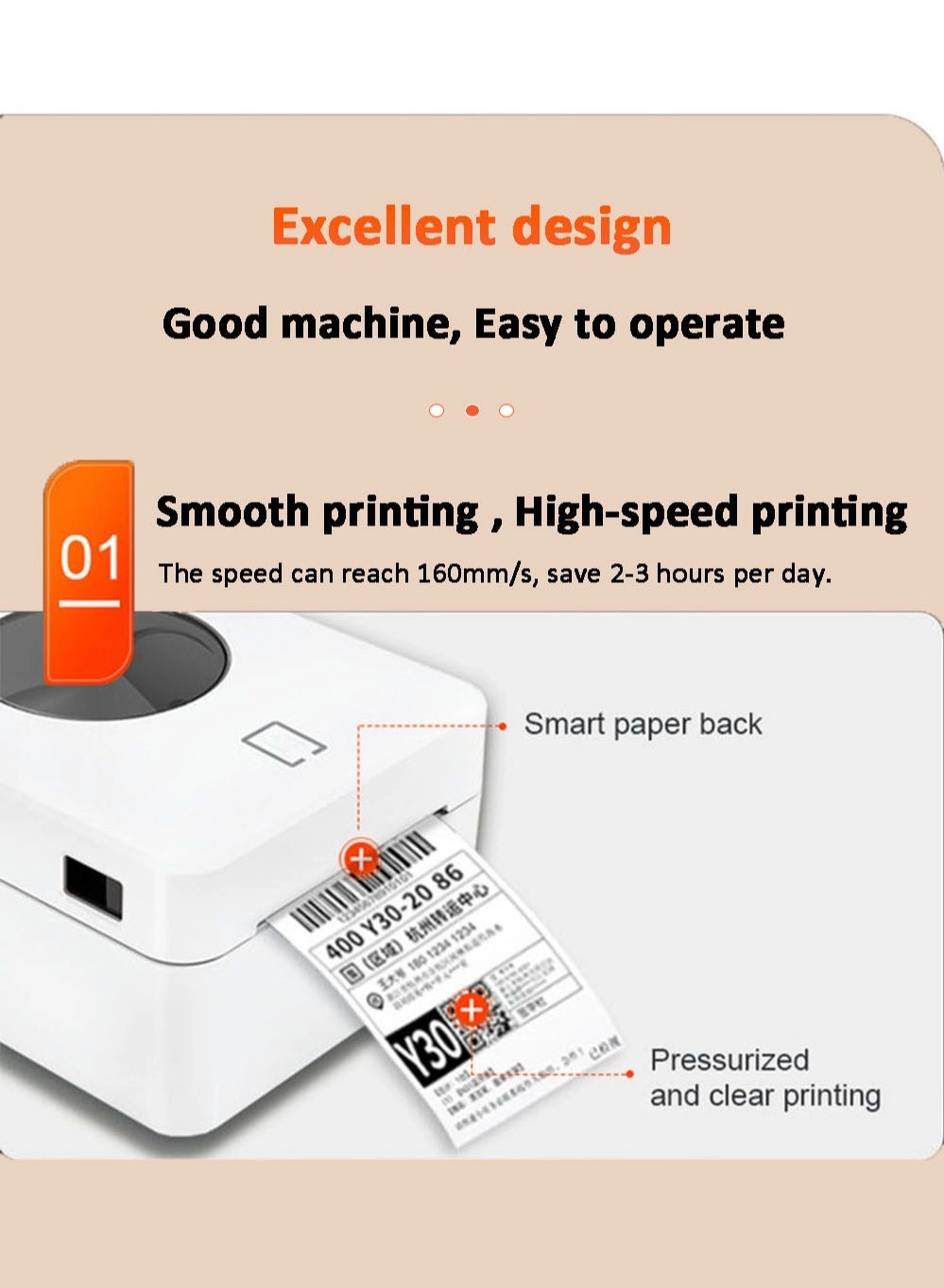 Thermal Label Printer - USB Bluetooth Connection Paper Slot