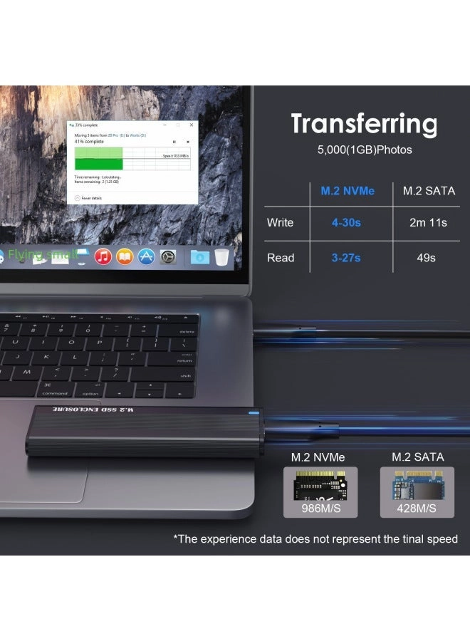 M.2 SSD Enclosure - NVMe SATA Dual Protocol 10Gbps USB-C/A