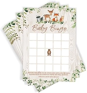Printed Party Woodland Baby Shower Bingo - 50 Cards Forest Animals