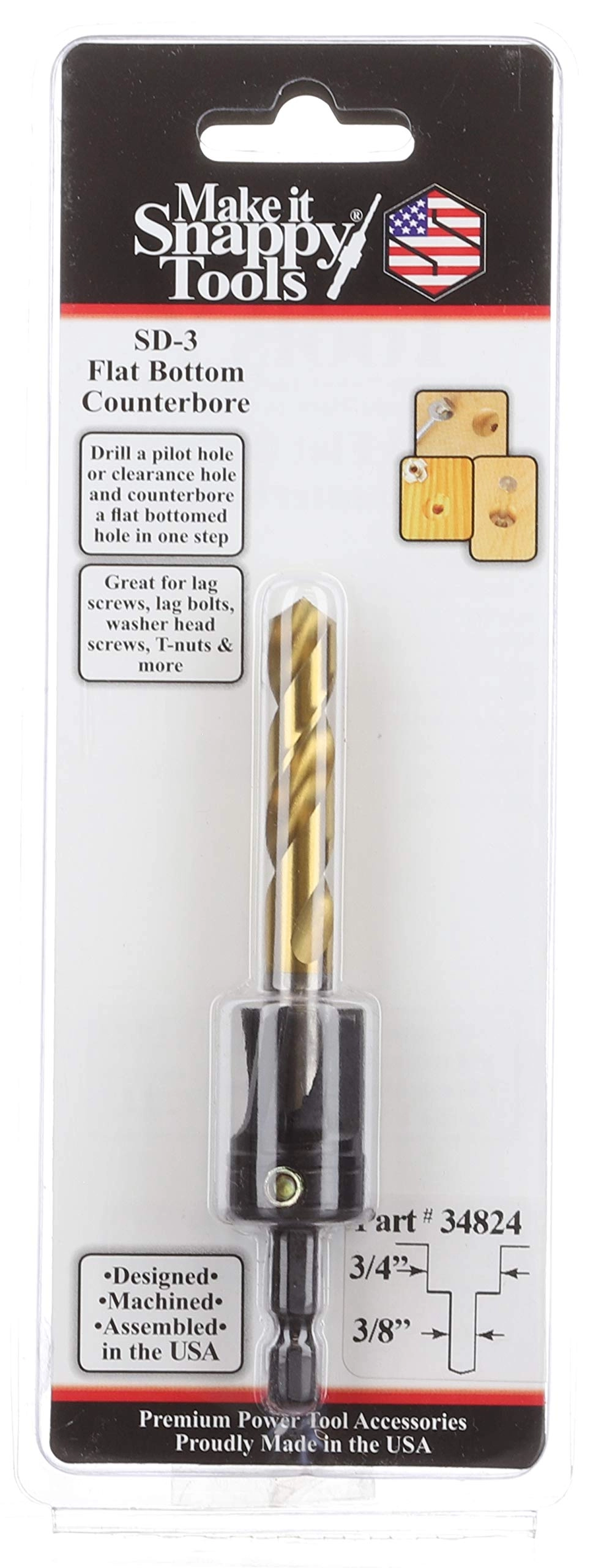 3-Flute Flat Bottom Counterbore - Tin Coated 3/8 Inch