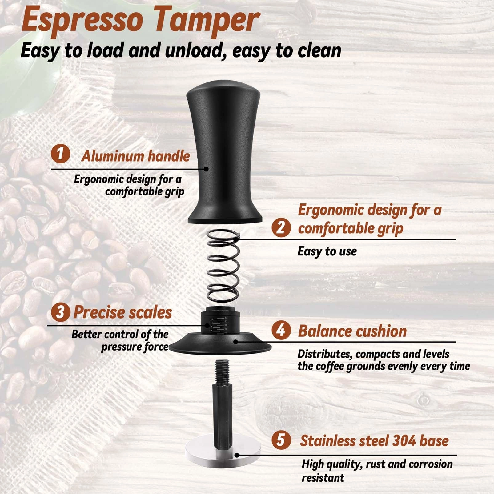 Espresso Tamper - 51mm + WDT Tool + Frothing Pitcher - 350ml + Latte Art Pen + Coffee Stirrer + Tamper Mat + Coffee Stencils - 16pcs