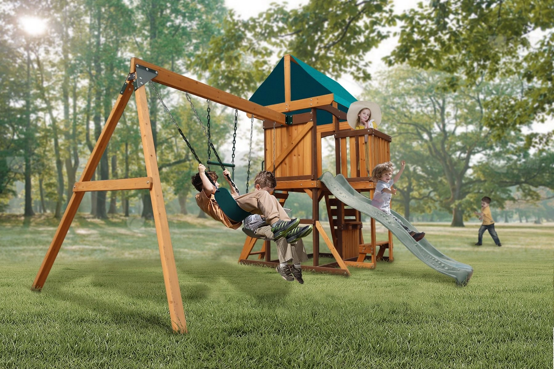 Logan Swing Set & Playhouse - Balcony 480 x 330 x 295 cm
