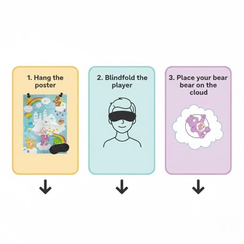 Cheerful Care Bears “Sit The Bear on The Cloud” Cardstock Party Game - 12 months and up 18-piece