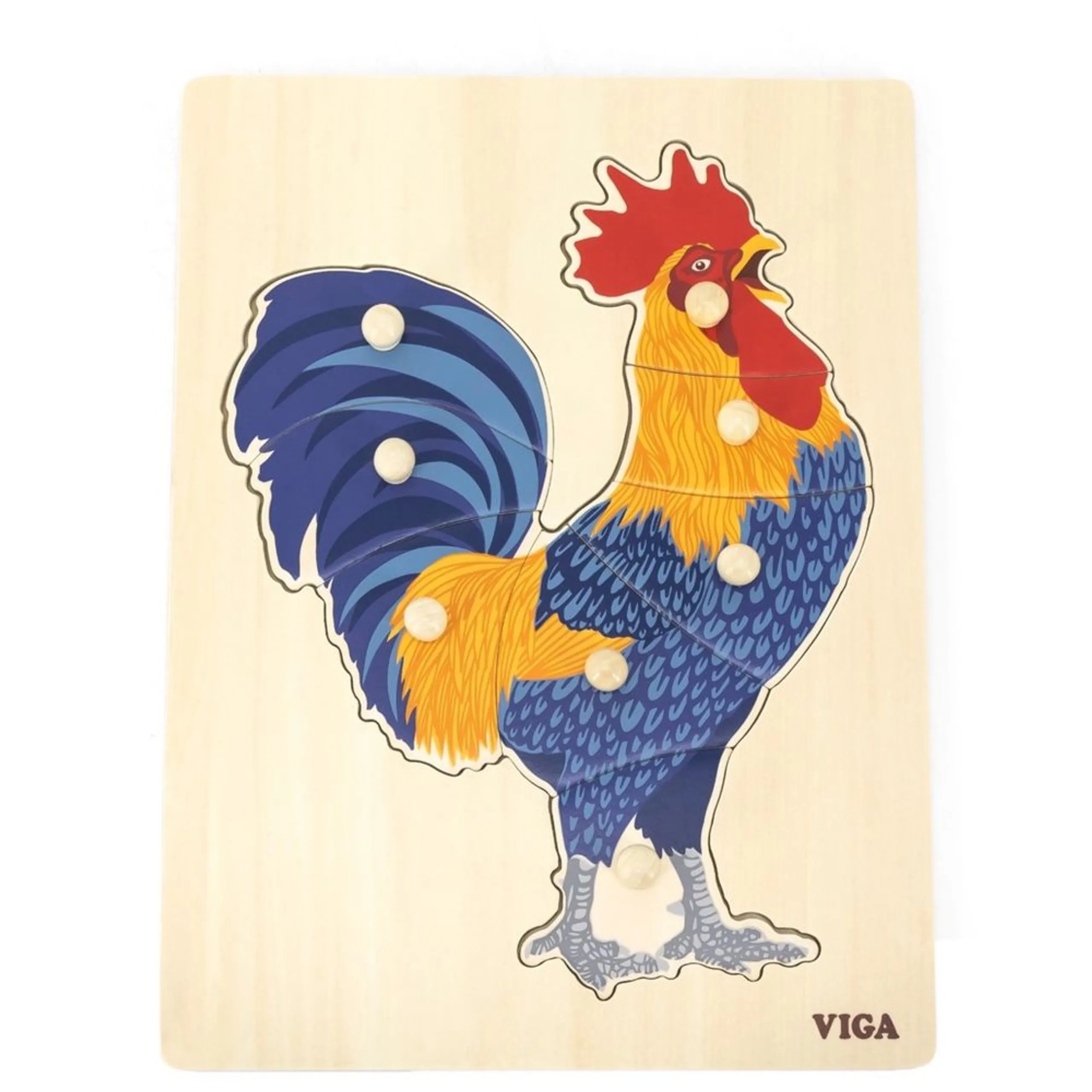 VIGA Montessori Wooden Knob Puzzle Set Rooster - Suitable for 18 months & above 8 pieces