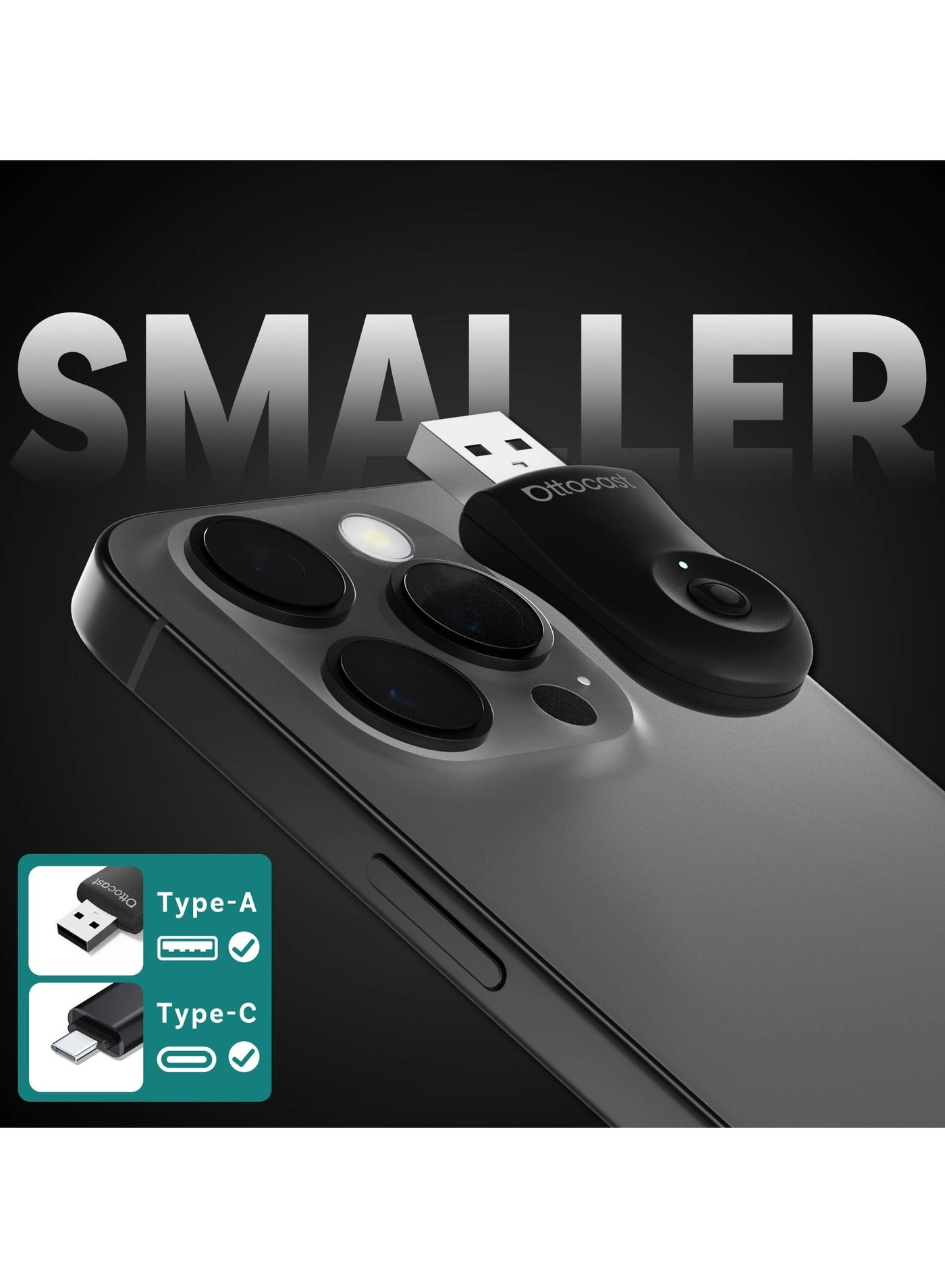 Mini Wireless CarPlay Adapter - Bluetooth 5.0 USB-C USB-A