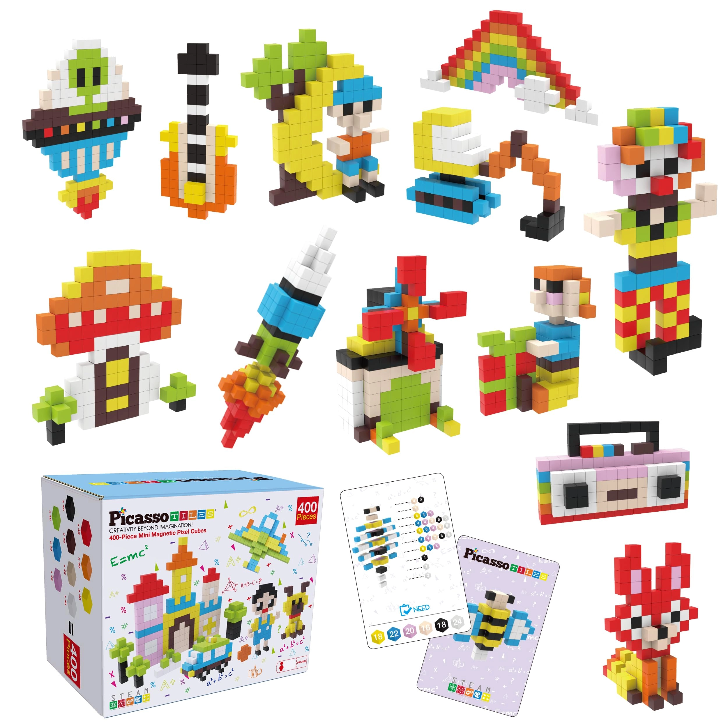 PicassoTiles Pixel Magnetic Puzzle Cube STEM - 6 years and up 400 pieces