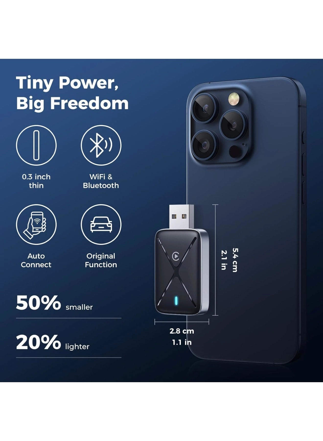 Wireless CarPlay Adapter - Mini Portable USB & Type-C