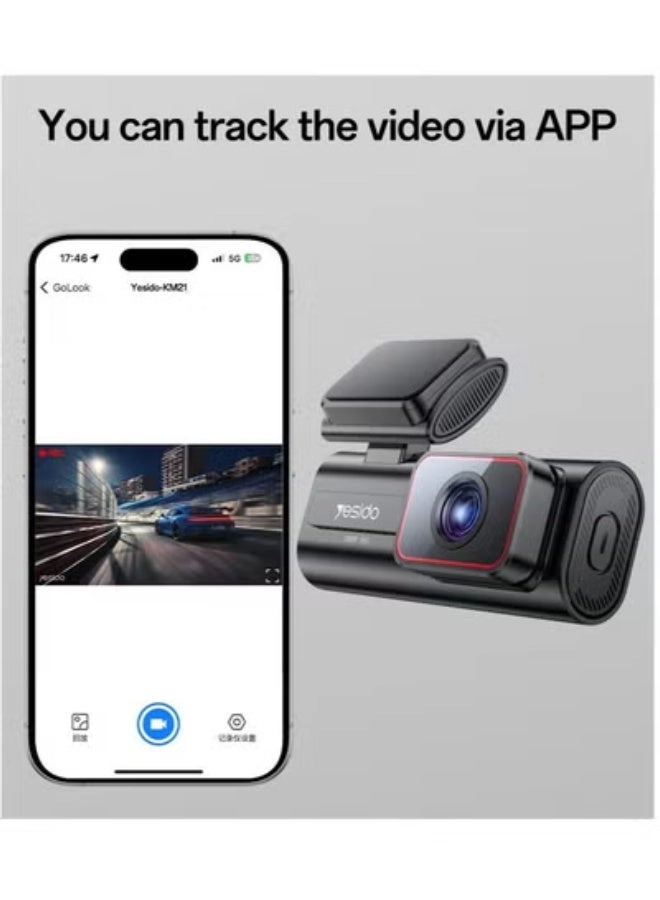 KM21 Car Dash Cam – 1.47" Screen Compact Driving Recorder, Wide-Angle HD Camera with Loop Recording, Night Vision, Motion Detection & G-Sensor for Accident Evidence, Parking Security & Road Safety – Black