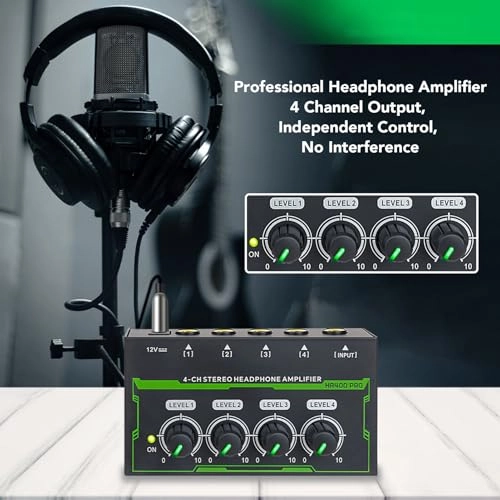 4 Channel Headphone Amplifier - Mini Metal 6.35mm Output 7 Color Breathing Light