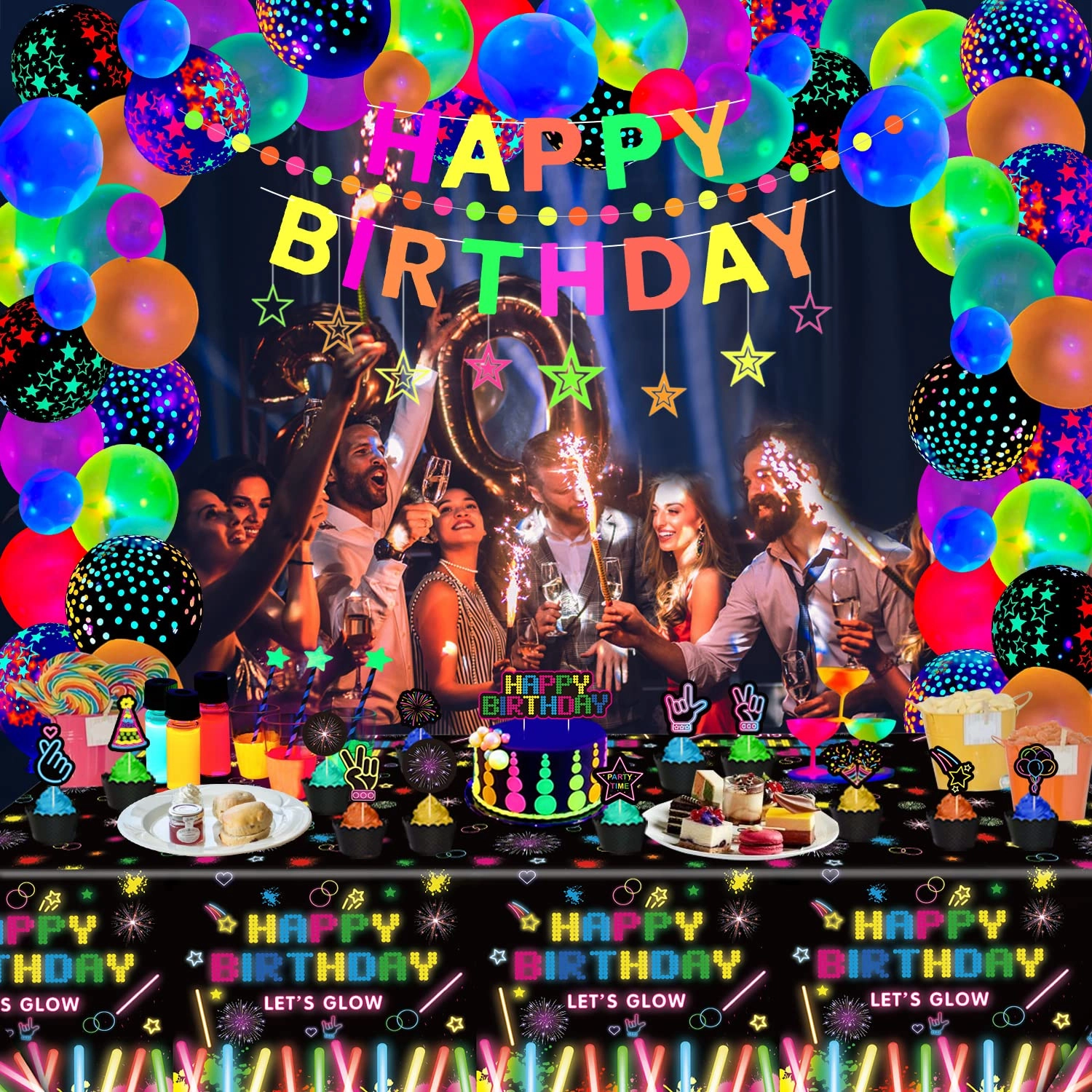 Glow Neon Party Supplies - 255.0 Count Birthday