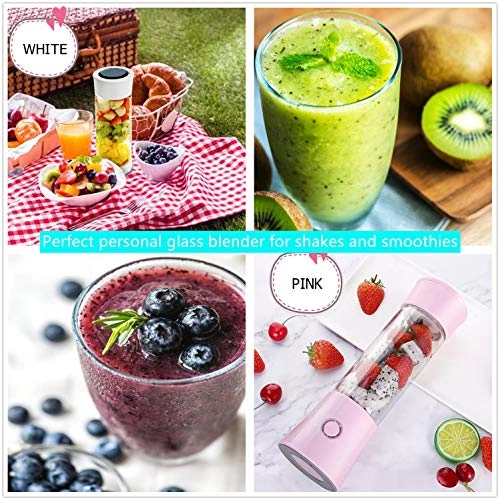 Portable Blender - Travel Glass Cup Rechargeable Battery 6-blade Stainless Steel