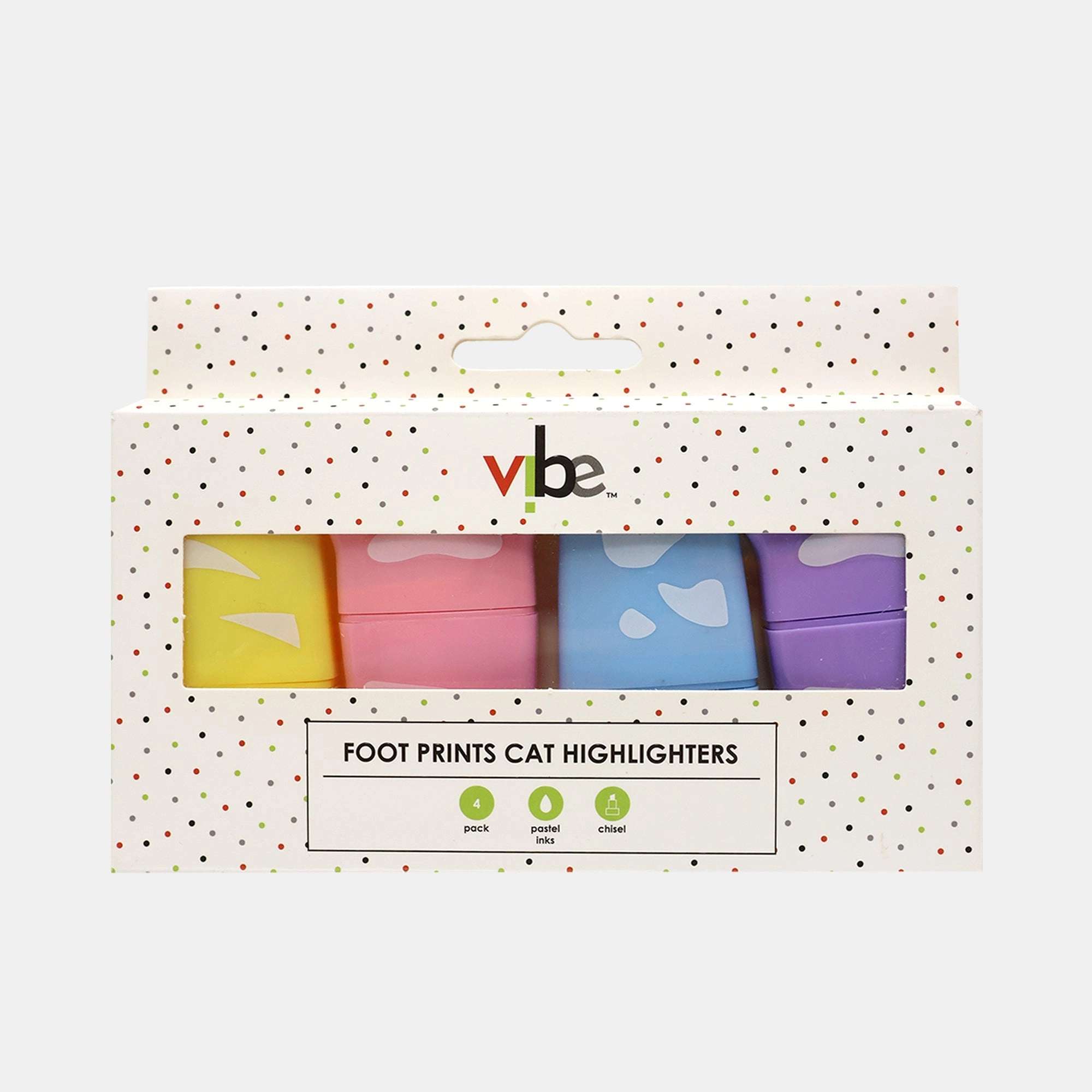 Vibe Foot Print Cat Highlighter Pens - 4 pcs Paw Design